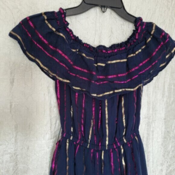 Maison Jules Blue Cotton metallic stripe Ruffe Maxi Dress Women’s XXS - Picture 8 of 12